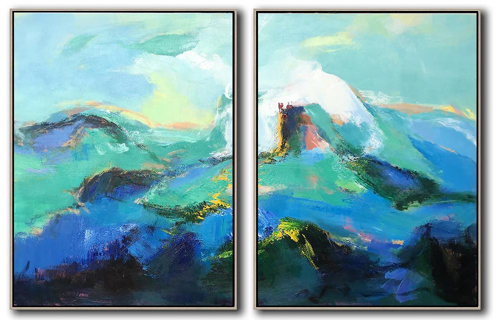Hand-painted Set of 2 Abstract Landscape Painting on canvas, free shipping worldwide modern art posters